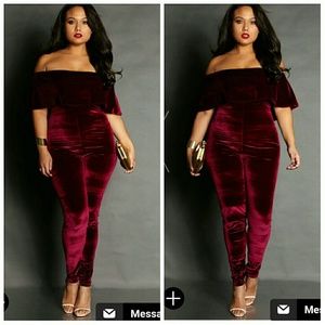 rebdolls Pants - Sexy Velvet Off Shoulder Ruffle Jumpsuit rebdolls Pants - Sexy Velvet Off Shoulder Ruffle Jumpsuit